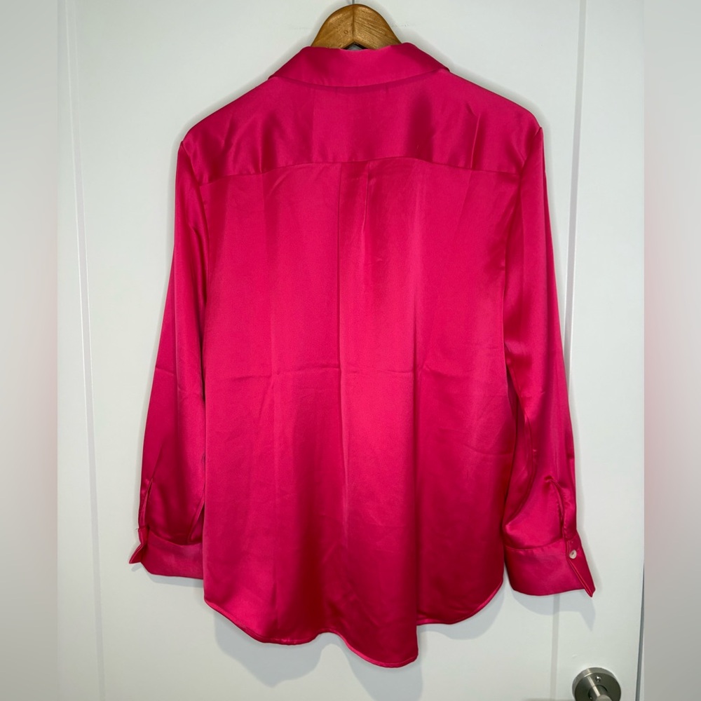 Rachel Zoe Fuchsia Satin Button-Down Silk Shirt - Picture 5 of 5